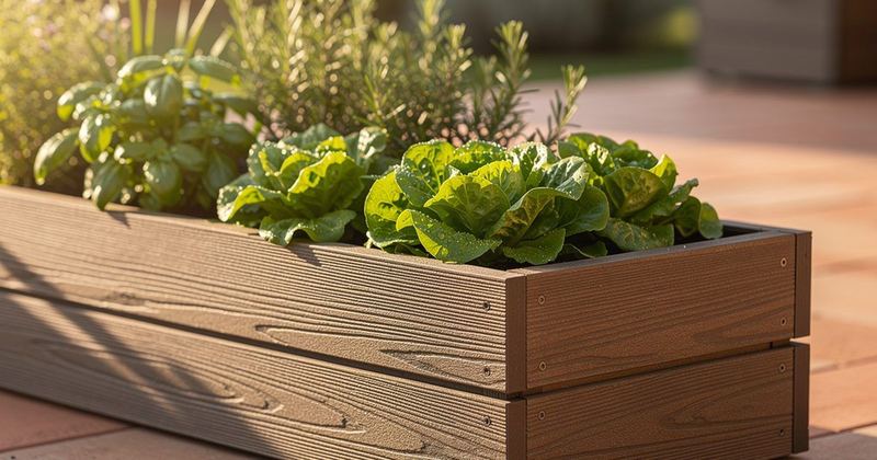 WPC-Hochbeet in Holzoptik mit pflegeleichter Oberflaeche